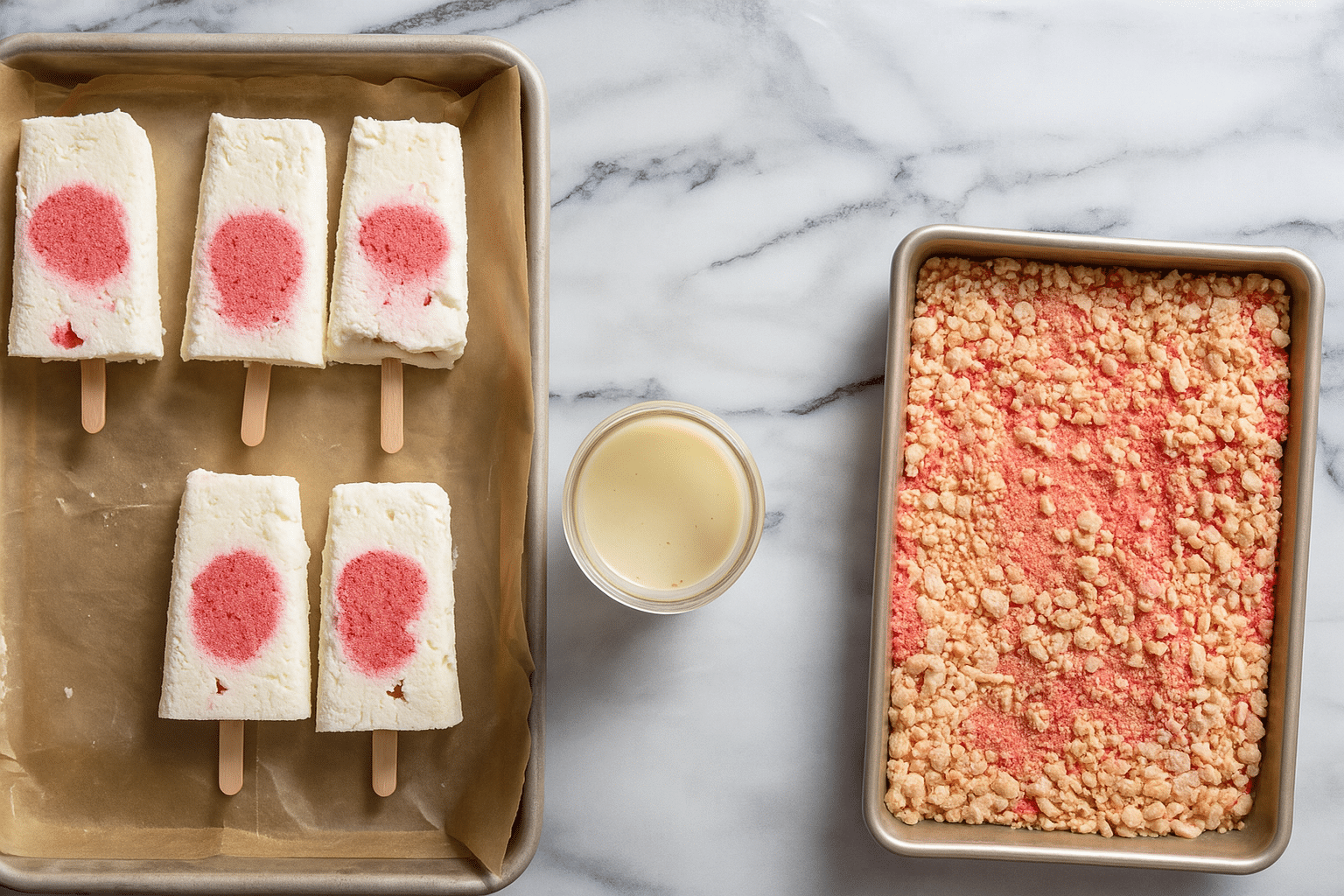 Strawberry Shortcake Ice Cream Bars with Crumb Coating and Dipping Setup Strawberry Shortcake Ice Cream Bars with Crumb Coating and Dipping Setup 1